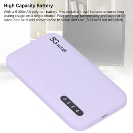 Generic WiFi Mobile Hotspot, 5G WiFi6 6100mAh Portable Mobile Hotspot Router Support 16 Devices, High Speed Wireless Router with Nano SIM Card Slot, for Tablets Laptop