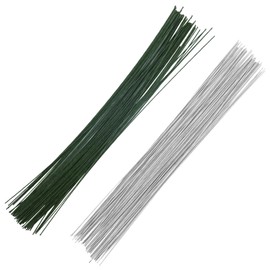 Pack of 100 Flower Wire, Flower Stem Wire, Florist Craft Wire for Bouquet Banquets, DIY, Wedding, Bouquet Decoration (White, Green)