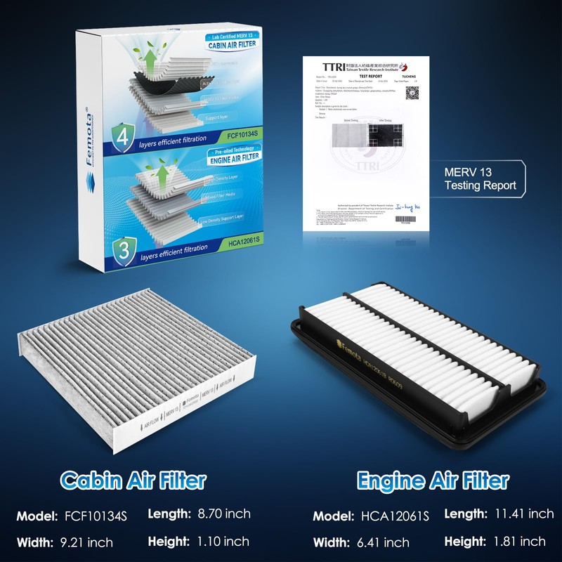 Femota Cabin & Engine Air Filter Kit, CF10134 & CA12061,