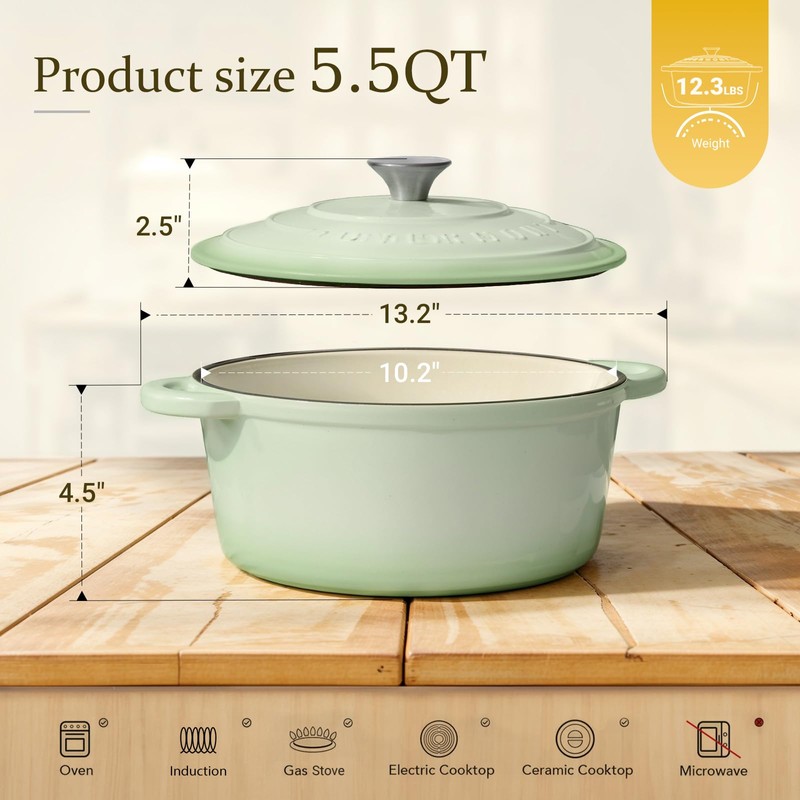Overmont Enameled Cast Iron Dutch Oven - 5.5QT Pot with