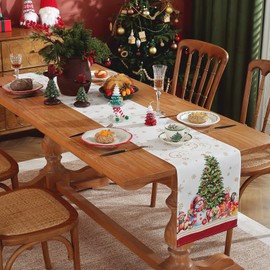 meioro Christmas Table Runner, Snowflake Santa Claus Polyester Table Runners, Red Xams Table Cover, Seasonal Fall Table Decoration for Home Party Dinner(Golden Snow, 13x48 Inch)
