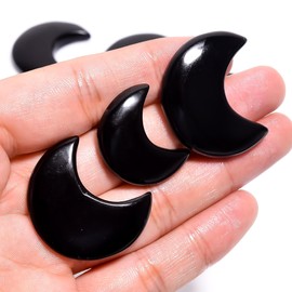 Natural Black Onyx Crescent Moon, Carved Moon Black Onyx Crystal Moon for Wire wrap Carving Metaphysical Crescent Moon Healing Crystal for Jewelry Making Gift For Her (Pack of 5 Pieces)