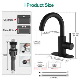 VOTON Bar Sink Faucet, Bathroom Kitchen 360° Rotatable Faucet, Matte Black Single Hole Bathroom Faucets Modern Small Mini Kitchen Bath Utility Vanity Outdoor Lavatory Faucets