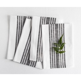 Solino Home Farmhouse Linen Cloth Napkins 20 x 20 Inch - 100% Pure Linen Stripe Black and White Dinner Napkins Set of 4 for Spring, Mothers Day, Easter Decorations - Handcrafted and Machine Washable