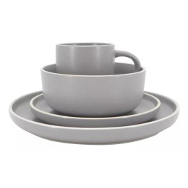 KASABLANCA Vajilla De Ceramica Gris 16 Piezas Moderna 4 Personas Kb-026