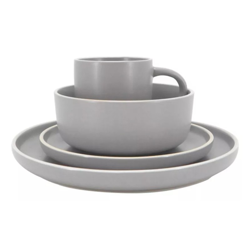 KASABLANCA Vajilla De Ceramica Gris 16 Piezas Moderna 4 Personas