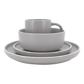 KASABLANCA Vajilla De Ceramica Gris 16 Piezas Moderna 4 Personas Kb-026