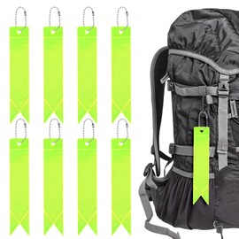 TIXIPEM Safety Reflector Pendants [8PCS] - Reflective Safety Keychain Gear with Chain Use for Backpack & Running & Cycling - [Fluorescent Green-5.9IN/15CM] Double-Sided Reflective Tags