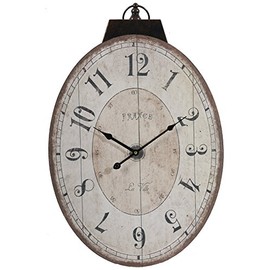A&B Home Antique Lu Ville Wall Clock Wall Accent, Large Oval Wooden Wall Clocks for Living Room Decor, Rustic Farmhouse Wall Clock Battery Operated - 18x29 Ivory White