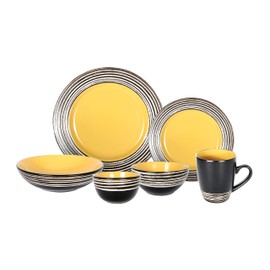 HomeVss, Stoneware Handcrafted Tree Bark Effected Glaze Dinnerware Set (Sunflower/Yellow, Service for 8-48pc Set)