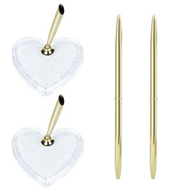 SHIDOW Wedding Signing Pen Set, Acrylic Heart Holder, for Guest Book Acrylic Heart Pen Holder Stand with Gold Signing Pen for Wedding Bridal Engagement Guests Book Ceremony Acrylic Pen Stand (2 Set)