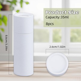NICENEEDED 8 Pcs White Paperboard Lip Balm Tubes, 1.2 Oz Refillable Paper Lipstick Tube, Round Cardboard Empty Lip Gloss Container Solid Perfume Tube Cosmetic Box for DIY Lip Gloss Balm