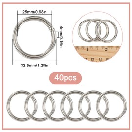 SOFPLATE 40Pcs Non Welded O Ring Round Metal Craft Rings Heavy Duty 25mm Silver Iron Multi Purpose Macrame Hanging Link Buckle Rings Connectors for Macrame Handbag Dog Leashes Belt Luggage Accessories