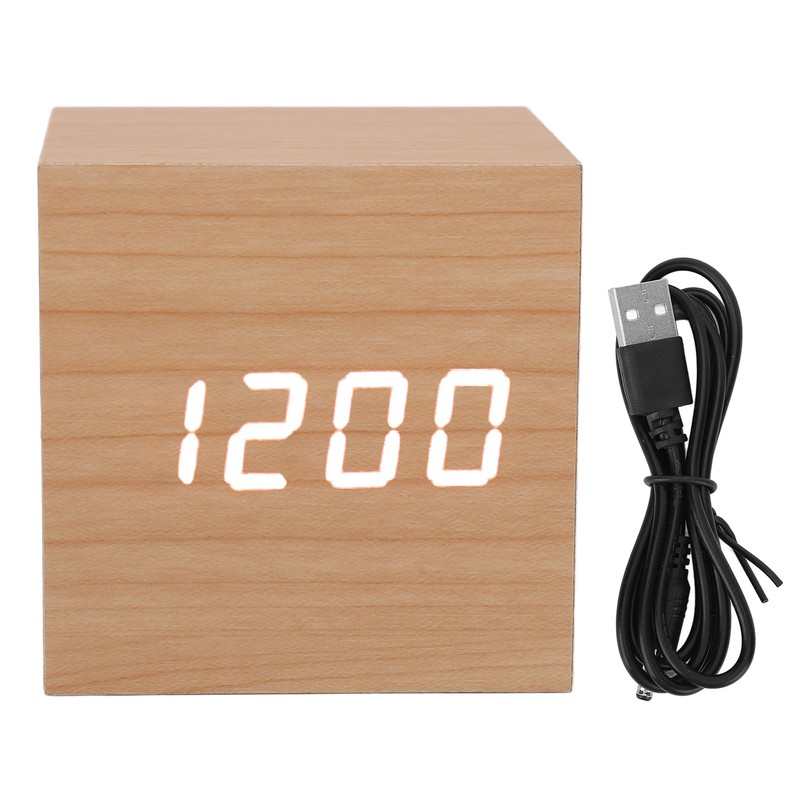 LED Wood Clock Multifunctional Large Display 3 Brightness Eye Protection