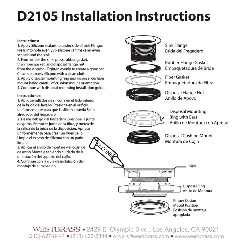 Westbrass D2105-26 3-1/2" EZ-Mount Brass Kitchen Sink Waste Disposal Drain