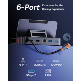 Baseus Docking Station for Steam Deck/ROG Ally/Legion Go, 6-in-1 Charging Dock, USB C Hub with HDMI 4K@60Hz, 1Gbps Ethernet, 3 USB A Ports, 100W Fast Charging
