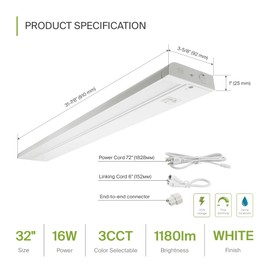 ASD Swivel LED Under Cabinet Lighting, 32 Inch 16W, Hardwired or Plug-in, 2700K/3000K/4000K, Hi/Low Switch, Rotatable Lens, Dimmable Linkable Under Counter Light for Kitchen, ETL & Energy Star
