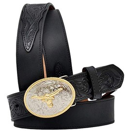 3D Western Belt Boys Basic Longhorn Leather 1 1/4" 26 Black D4204