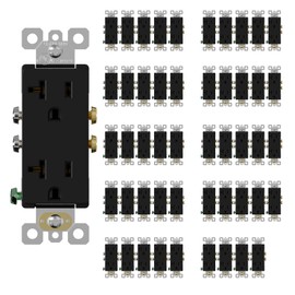 ELEGRP Glossy Black Decorator Electrical Wall Outlet Receptacle, 20A 125V Standard Outlets, 2 Pole 3 Wire, Non-Tamper Resistant, NEMA 5-20R, Self-Grounding Wall Outlet, UL Listed, 50 Pack