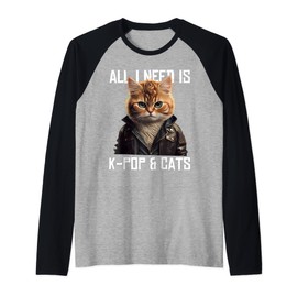 All I Need Is K-Pop and Cats KPop Music Outfit Dress Korean Raglan Baseball Tee