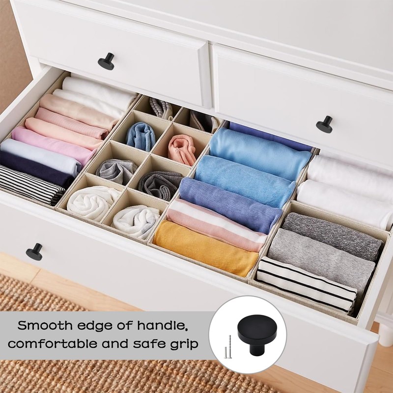 4PCS Black Drawer Knobs Matte Round Flat Black Cupboard Knobs