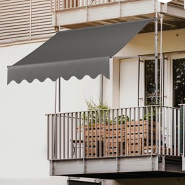LIFERUN Manual Retractable Awning, 138" x 47" Non-Screw Outdoor Retractable Patio Awning, Height Adjustable Sun Shade Awning, Made of Polyester with UV Protection – Ideal for Any Window or Door (Gray)