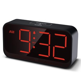 Acedeck Battery Operated Digital Clock: Cordless Small Alarm Clock for Bedroom Travel - Large Numbers 4 Dimmers for All Ages Red Digits