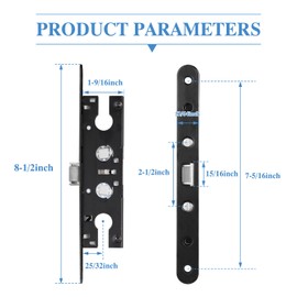 gifsin 2 Point Bolt Mortise Lock Set Storm Door Fits Pella Handleset, Storm Door Lock Replacement Parts, Black Face Plate