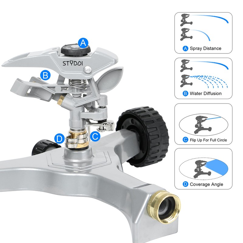 STYDDI Metal Pulsating Sprinkler on in-Series Metal Wheeled Base, Adjustable