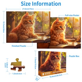1000 piece jigsaw puzzles for adults-Window Cat Puzzles for Adults 1000 Pieces Reading Cat Jigsaw Puzzles 1000 Pieces for Adults Cute Kitten Puzzle 1000 Pieces Cozy Retreat
