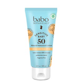 Babo Botanicals Babo Botanicals Sensitive Baby Mineral Sunscreen Lotion SPF50 - Natural Zinc Oxide - Face & Body - Fragrance-Free - Water-Resistant - EWG Verified - Vegan - Extra Sensitive Skin - For Babies & Kids