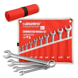 JRSDRIVE - 14-Piece Combination Wrench Set, Chrome Vanadium Steel Metric Sizes 6–19mm, Mirror-Polished Dual-End Tools, Anti-Corrosion Finish, Ergonomic Design for Mechanics & Home Projects