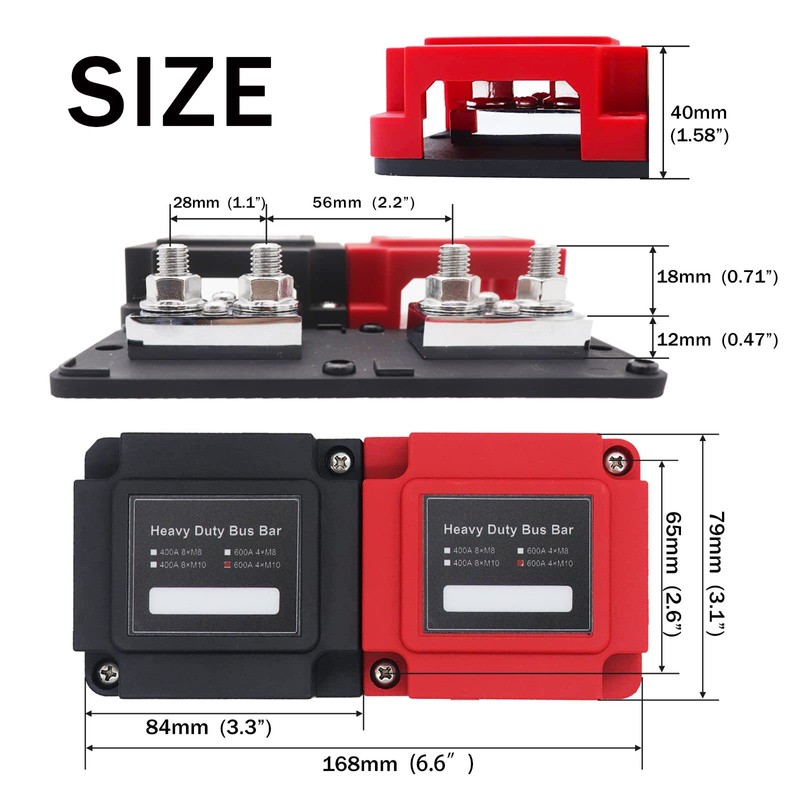 600A Power Distribution Block Bus Bar Pair with Cover Marine