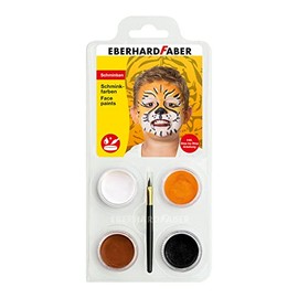 Eberhard Faber 579025 Tiger 4 Colours, Brush and Instructions, Water-Soluble, Quick Drying, Make-up Set for Children for Painting Faces, White, Ochre, Brown, Black