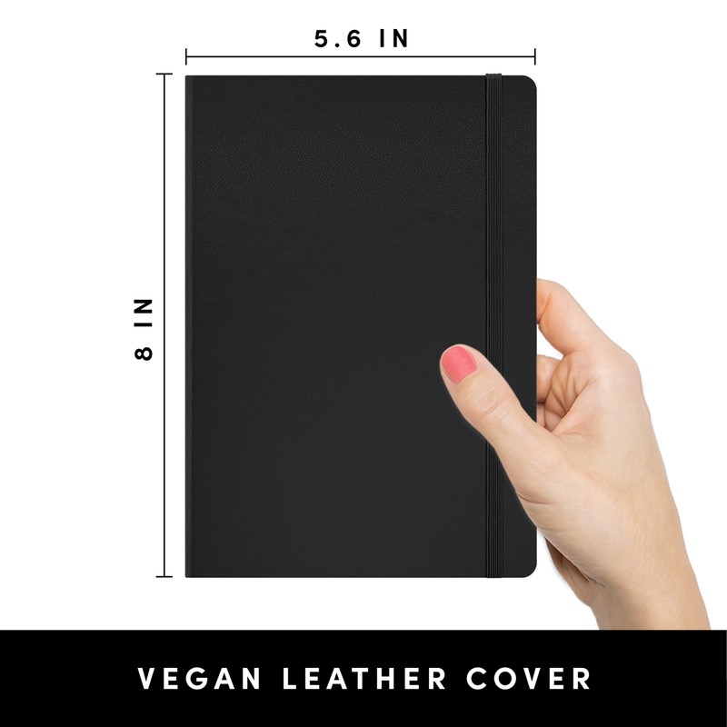PAPERAGE Lined Journal Notebook, (Black), 160 Pages, Medium 5.6 in
