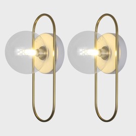Flyrose Brushed Gold Bathroom Wall Sconces Mid Century Modern Wall Light Fixture Small Globe Wall Sconce Clear Glass Sconce Lamps Set of 2 Antique Brass Sconce Light (2 Pack)