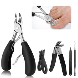 OCEBEEC 5 Cortaúñas para uñas encarnadas o gruesas, Profesional Kit de corte de uñas para podólogo, Alicates Con Hojas Afiladas De Acero Inoxidable, Recortador de alicates para uñas de los pies grandes para personas mayores, Mango suave, Lima uñas