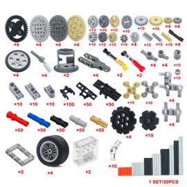 Pamvava Gears-Axles-Pins Sets Compatible with Technic-Parts Pieces-Motor, Car-Wheels-Tires Chain Link Connector Building Block Accessories Shock Absorber Steering Shaft Gearbox Gears Bricks