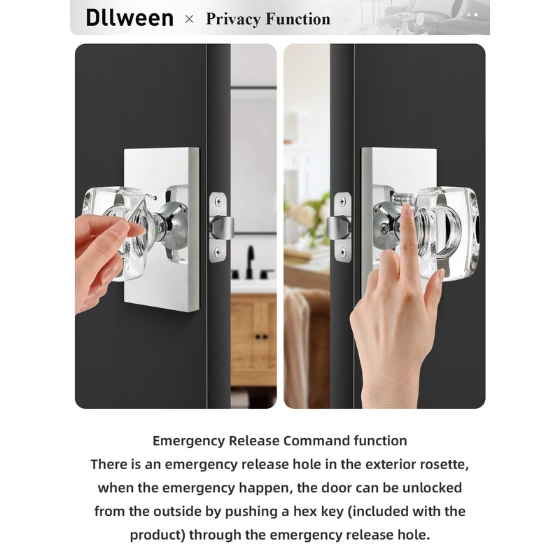 Dllween Glass Door Knobs, Crystal Door Knobs Interior with Lock,