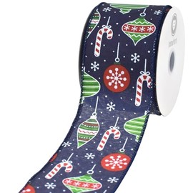 HOMEFORD Adornos de Navidad colgantes de satén con alambre, 2-1/2 pulgadas, 10 yardas, azul marino