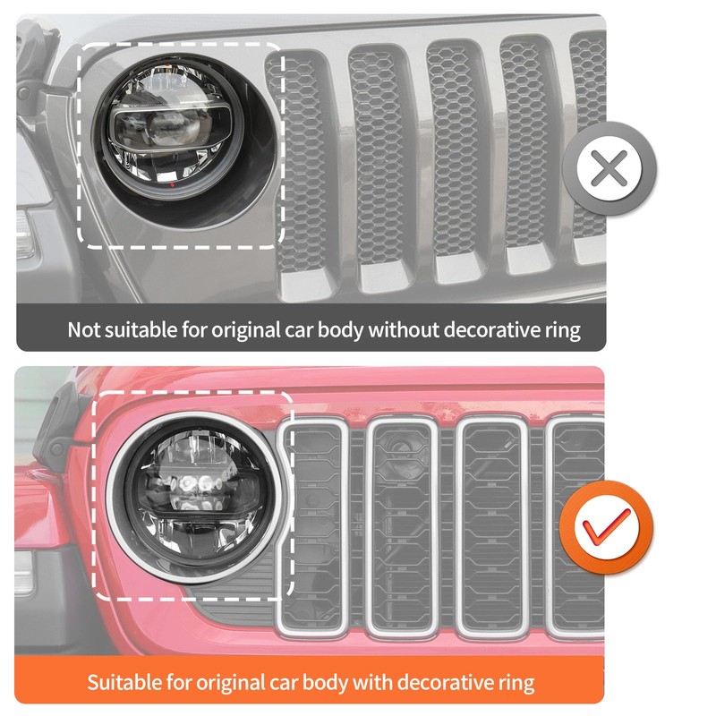 JeCar Black Headlight Inserts for 2024+ Jeep Wrangler JL Headlight