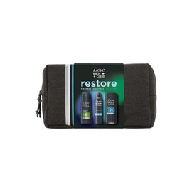 Dove Men+Care Restore Collection Clean Comfort 3in1 Body Wash 250ml, 2in1 Shampoo & Conditioner 250ml and Classic Antiperspirant 200ml Gift Set for Him with Wash Bag