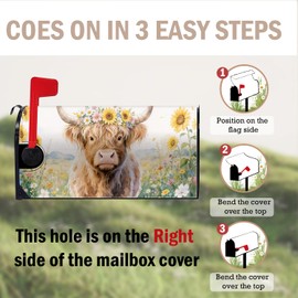 FLVGE Sunflower Highland Mailbox Covers Magnetic Standard Size 18x21 Inch, Farmhouse Rustic Country Floral Western Cow Mailbox Wraps Post Letter Box Cover Decorations for Holiday Garden Yard Decor