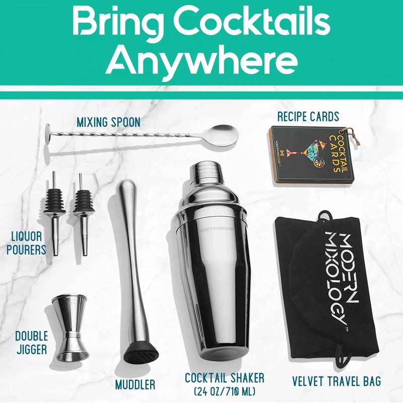 Modern Mixology Mixology Cocktail Shaker Set Drink Mixer, 8-piece Portable