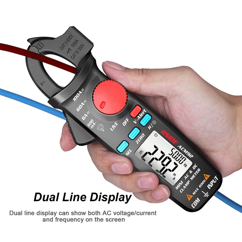 BSIDE DC Current Clamp Meter 6000 Counts Digital Multimeter Amp