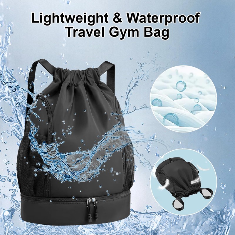 Drawstring Backpack Sports Gym Bag, Water Resistant String Bag Gym