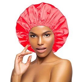 Donna Gorro Ducha Acondicionador Satén Sedoso Impermeable Plástico Reutilizable Banda Elástica Pelo Mujer Color Rosa Talla