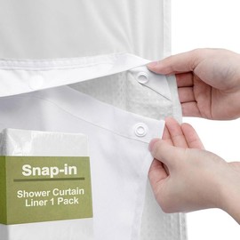 No Hook Shower Curtain with Snap in Liner Set Less Time Beige Waffle Shower Curtain for Bathroom 75" L x 72" W - Color: Lining-white, Size: Liner 66"L x 71"W