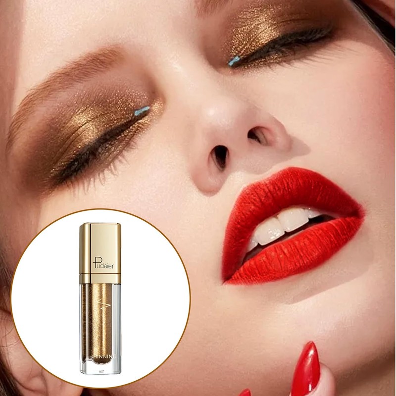 Liquid Glitter Eyeshadow, Gold Liquid Eyeshadow, Quick-Dry & Long Lasting
