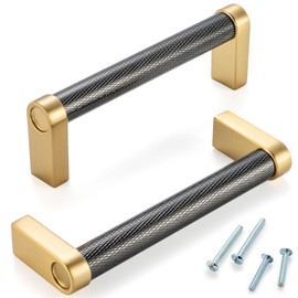 ASKANO 5 Pack 3-3/4 Inch Knurled Black and Gold Cabinet Pulls Matte Black and Brushed Gold Cabinet Handles AP1311 Knurled Kitchen Hardware for Cabinets Drawers Dresser Cupboard Bedroom Bathroom Vanity